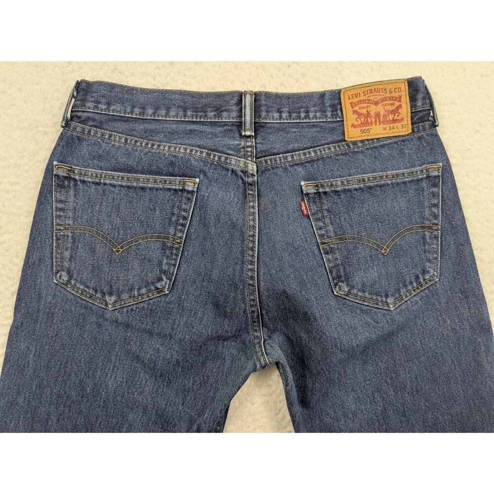 Levis 505 Men's Regular Fit Jeans Blue 34x30.5 Dark Wash Denim 100% Cotton